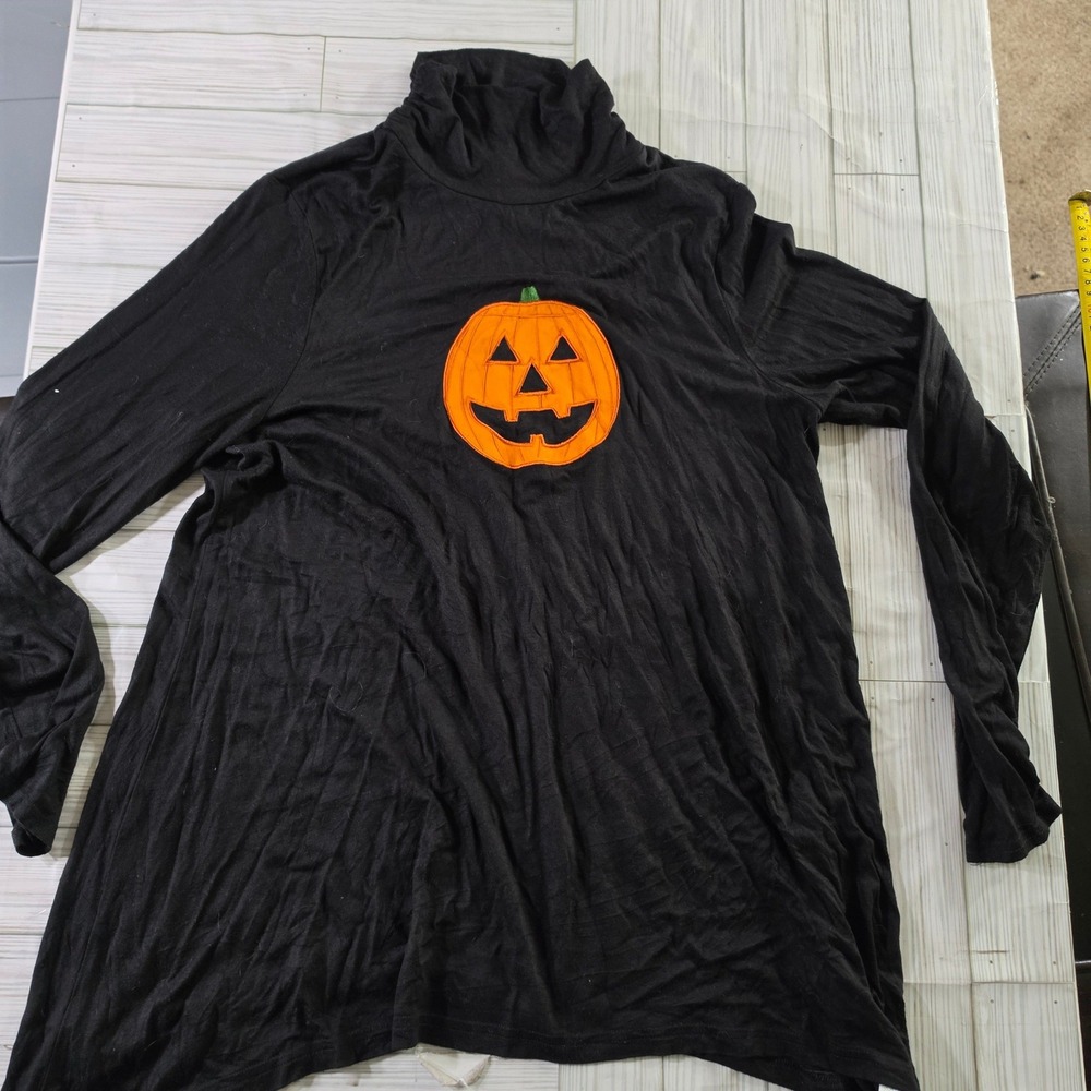 Joseph A Womens Black Halloween Pumpkin Jack-O-Lantern Turtleneck Top Large